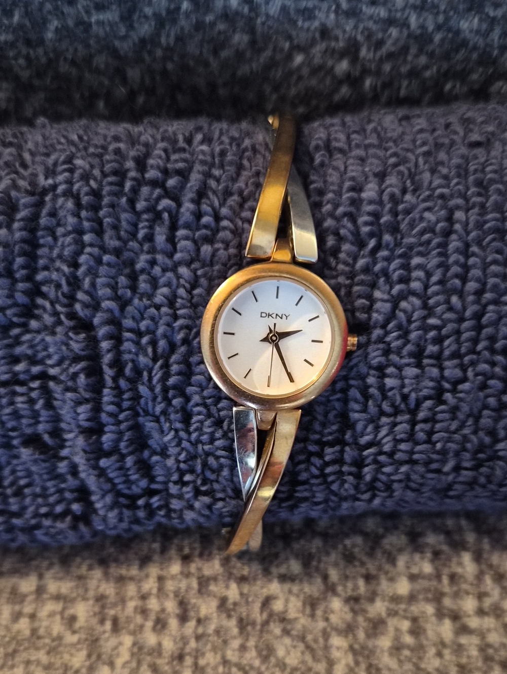 DKNY Two-Tone Twisted Bangle Watch - Silver and Gold